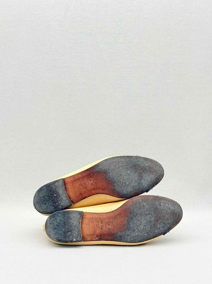 Pre - loved CHANEL Beige & Black Cap Toe Size EU 38 Ballet Flats at Reems Closet