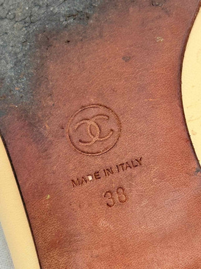 Pre - loved CHANEL Beige & Black Cap Toe Size EU 38 Ballet Flats at Reems Closet