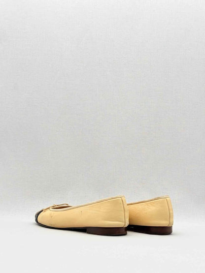 Pre - loved CHANEL Beige & Black Cap Toe Size EU 38 Ballet Flats at Reems Closet