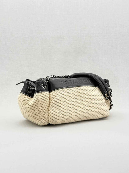 Pre - loved CHANEL Beige & Black Shoulder Bag at Reems Closet