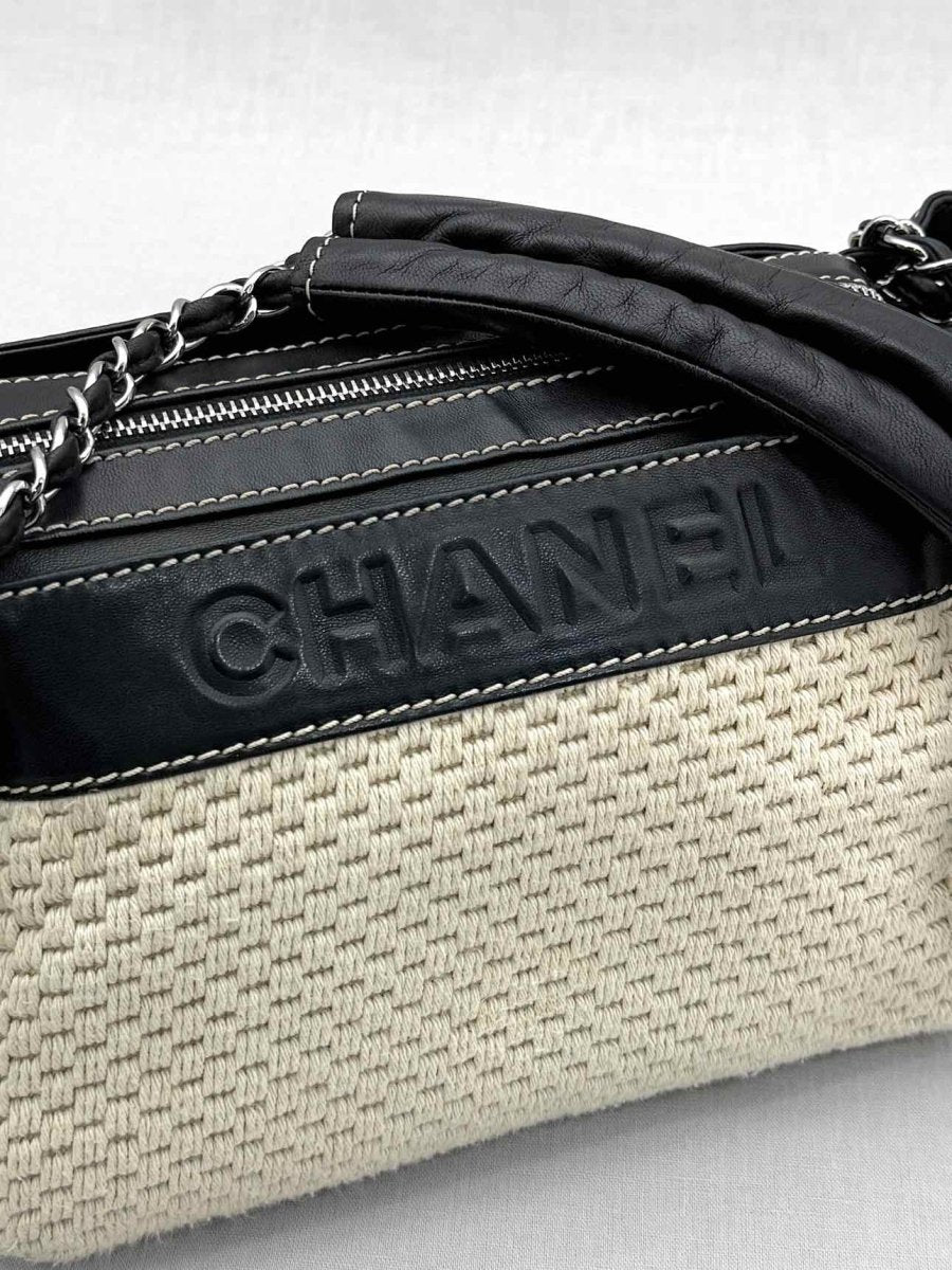Pre - loved CHANEL Beige & Black Shoulder Bag at Reems Closet