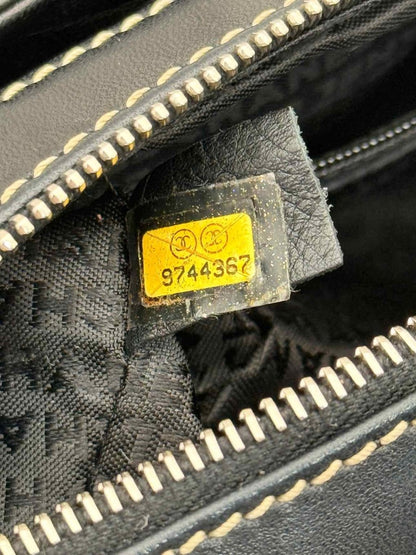 Pre - loved CHANEL Beige & Black Shoulder Bag at Reems Closet