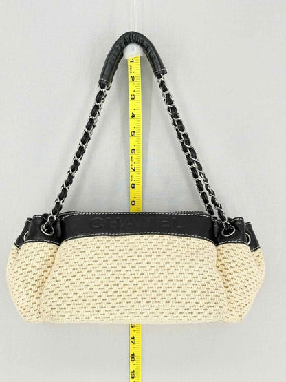 Pre - loved CHANEL Beige & Black Shoulder Bag at Reems Closet