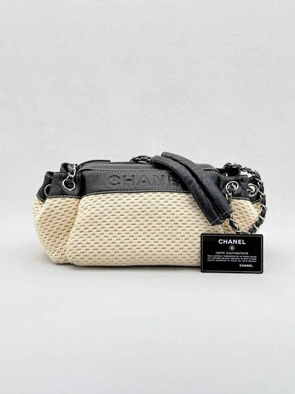 Pre - loved CHANEL Beige & Black Shoulder Bag at Reems Closet