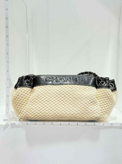 Pre - loved CHANEL Beige & Black Shoulder Bag at Reems Closet