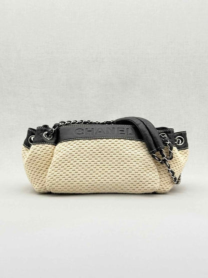 Pre - loved CHANEL Beige & Black Shoulder Bag at Reems Closet