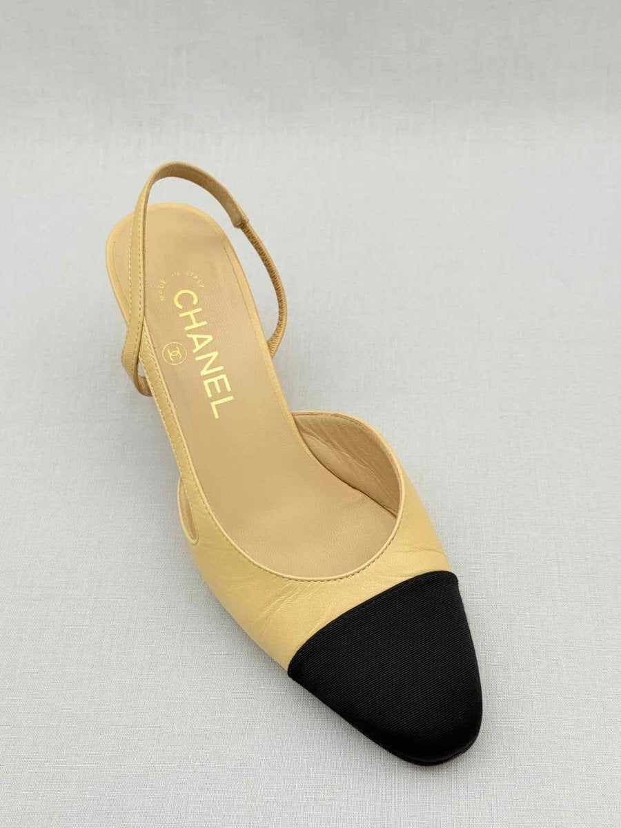 Pre - loved CHANEL Beige & Black Size EU 37.5 Slingbacks at Reems Closet