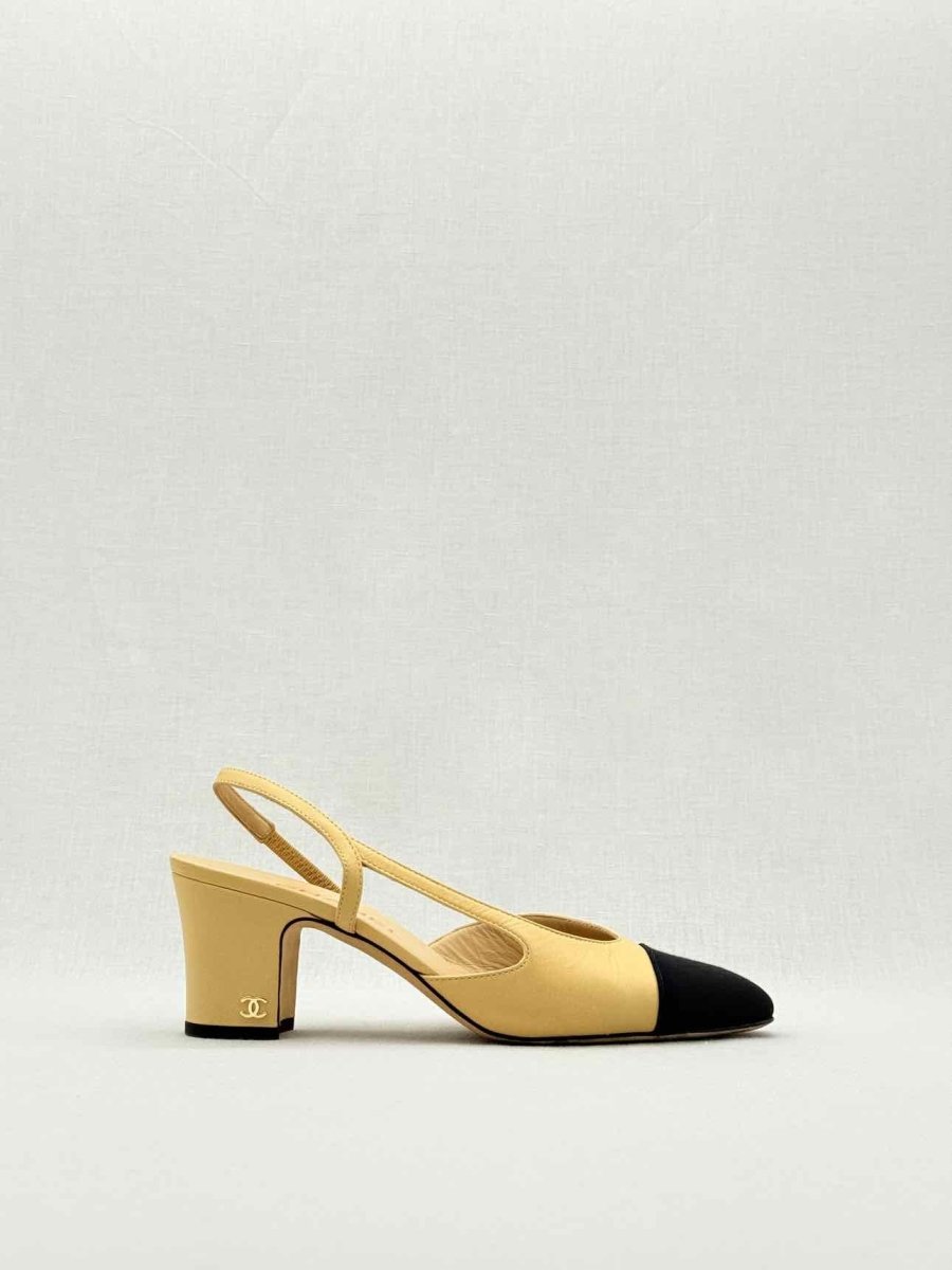 Pre - loved CHANEL Beige & Black Size EU 37.5 Slingbacks at Reems Closet