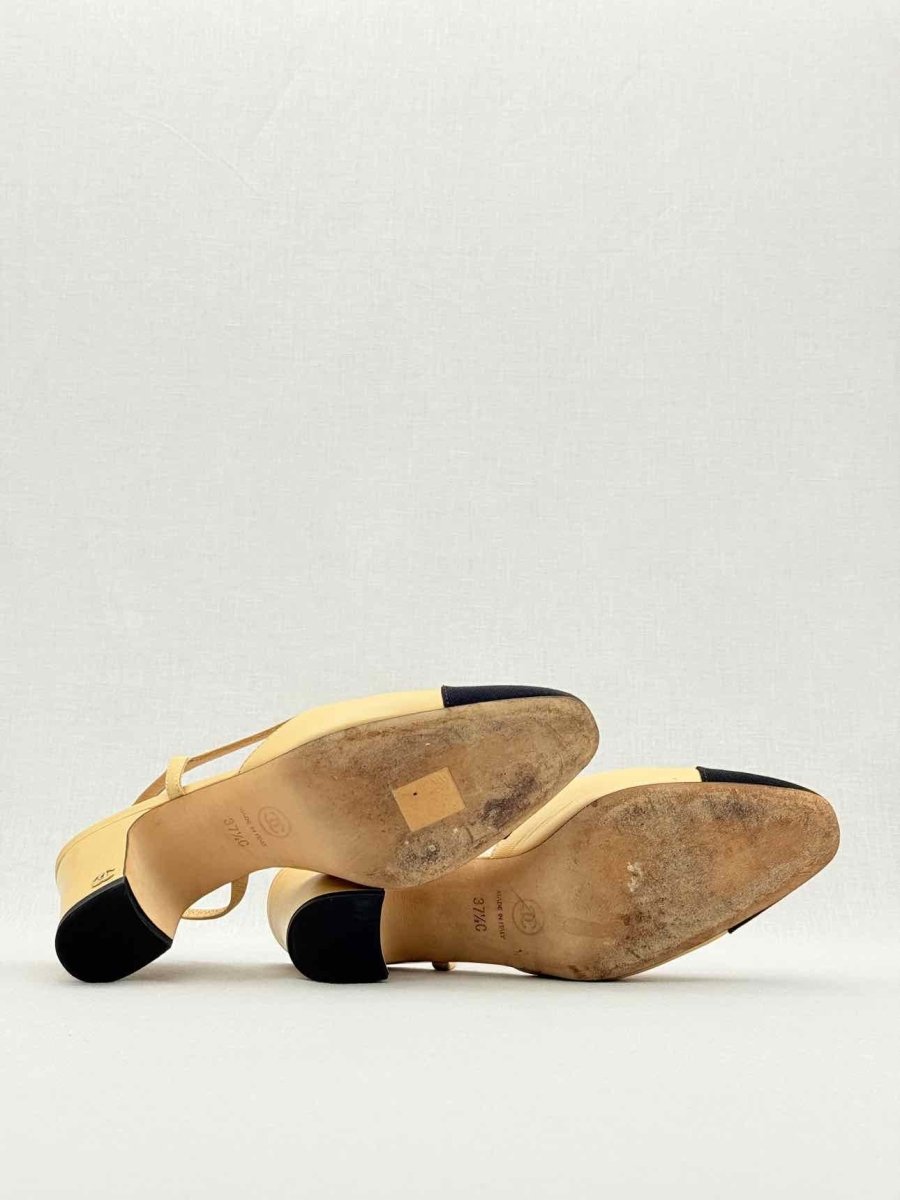 Pre - loved CHANEL Beige & Black Size EU 37.5 Slingbacks at Reems Closet