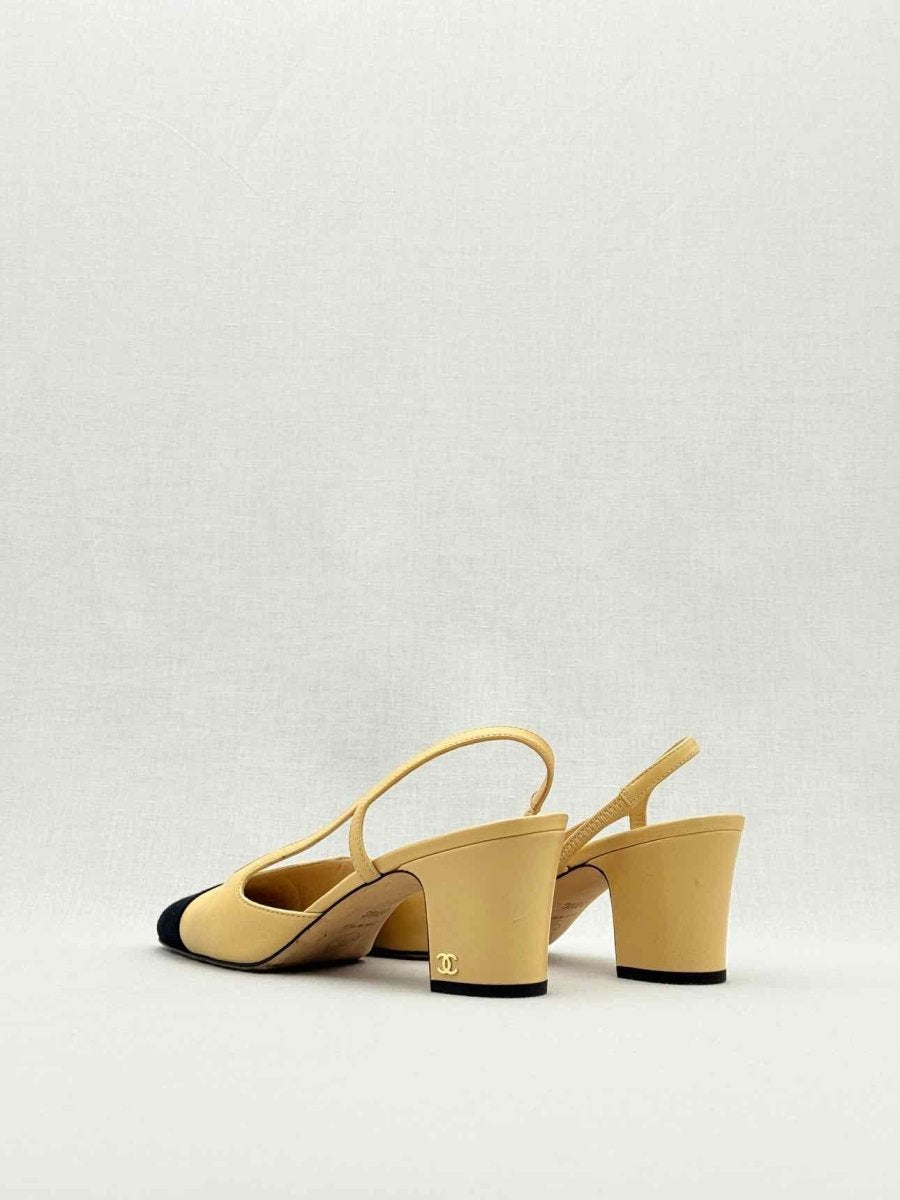 Pre - loved CHANEL Beige & Black Size EU 37.5 Slingbacks at Reems Closet