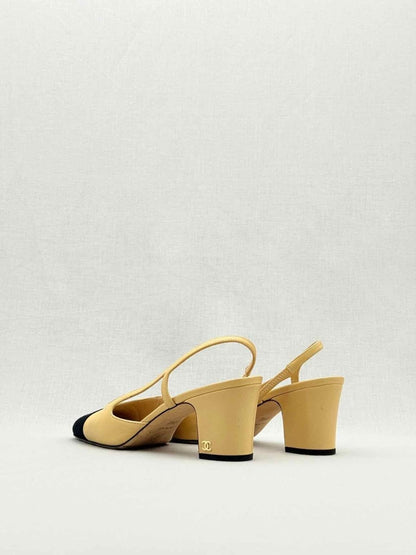 Pre - loved CHANEL Beige & Black Size EU 37.5 Slingbacks at Reems Closet