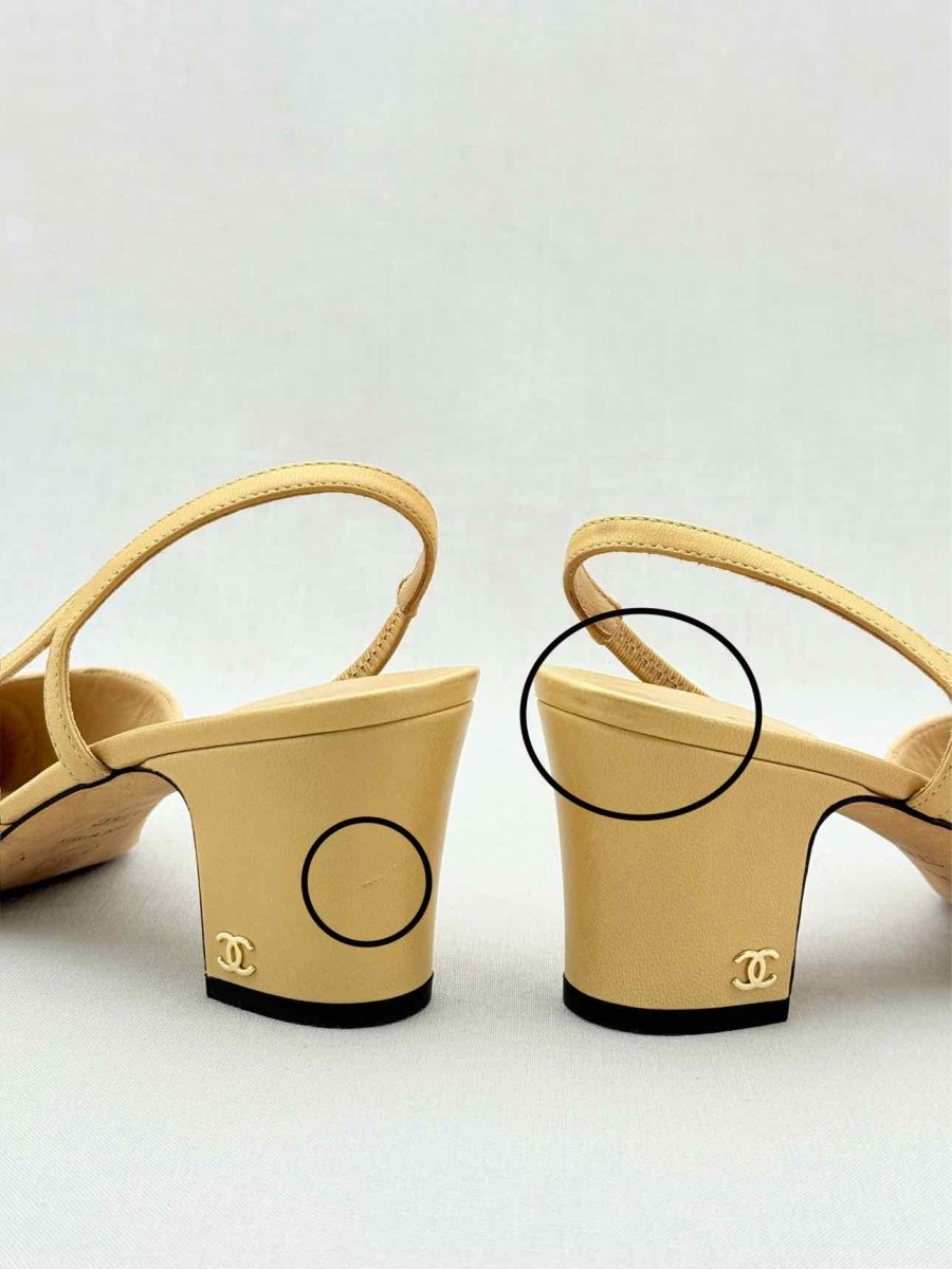 Pre - loved CHANEL Beige & Black Size EU 37.5 Slingbacks at Reems Closet