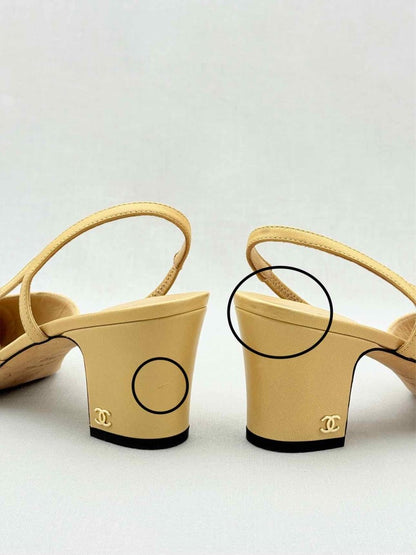 Pre - loved CHANEL Beige & Black Size EU 37.5 Slingbacks at Reems Closet