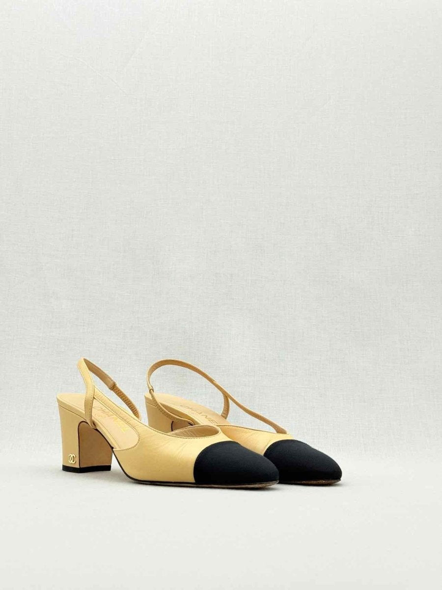 Pre - loved CHANEL Beige & Black Size EU 37.5 Slingbacks at Reems Closet