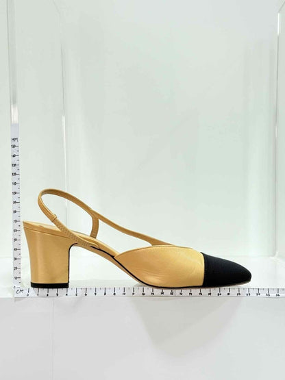 Pre - loved CHANEL Beige & Black Size EU 37.5 Slingbacks at Reems Closet
