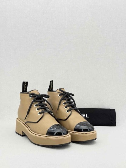 Pre - loved CHANEL Beige & Black Size EU 39 Boots at Reems Closet