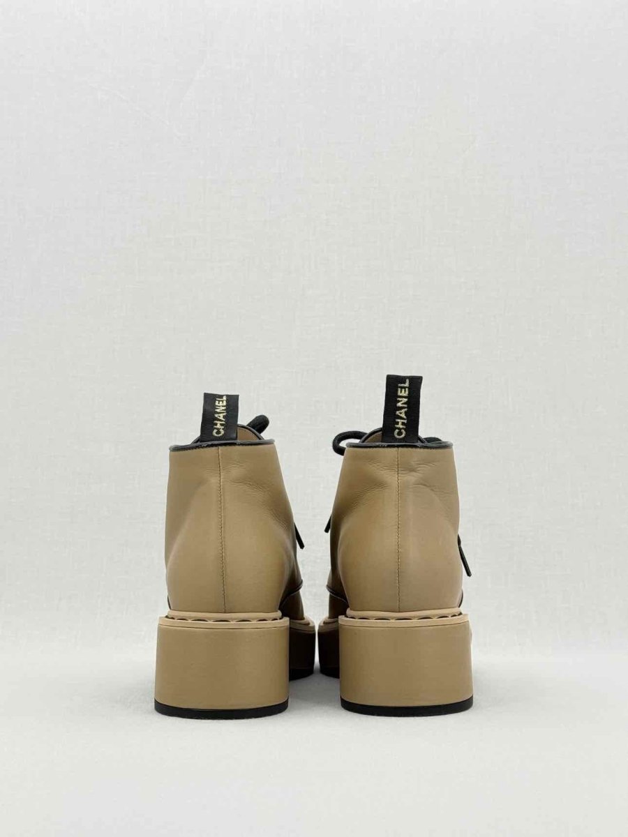 Pre - loved CHANEL Beige & Black Size EU 39 Boots at Reems Closet