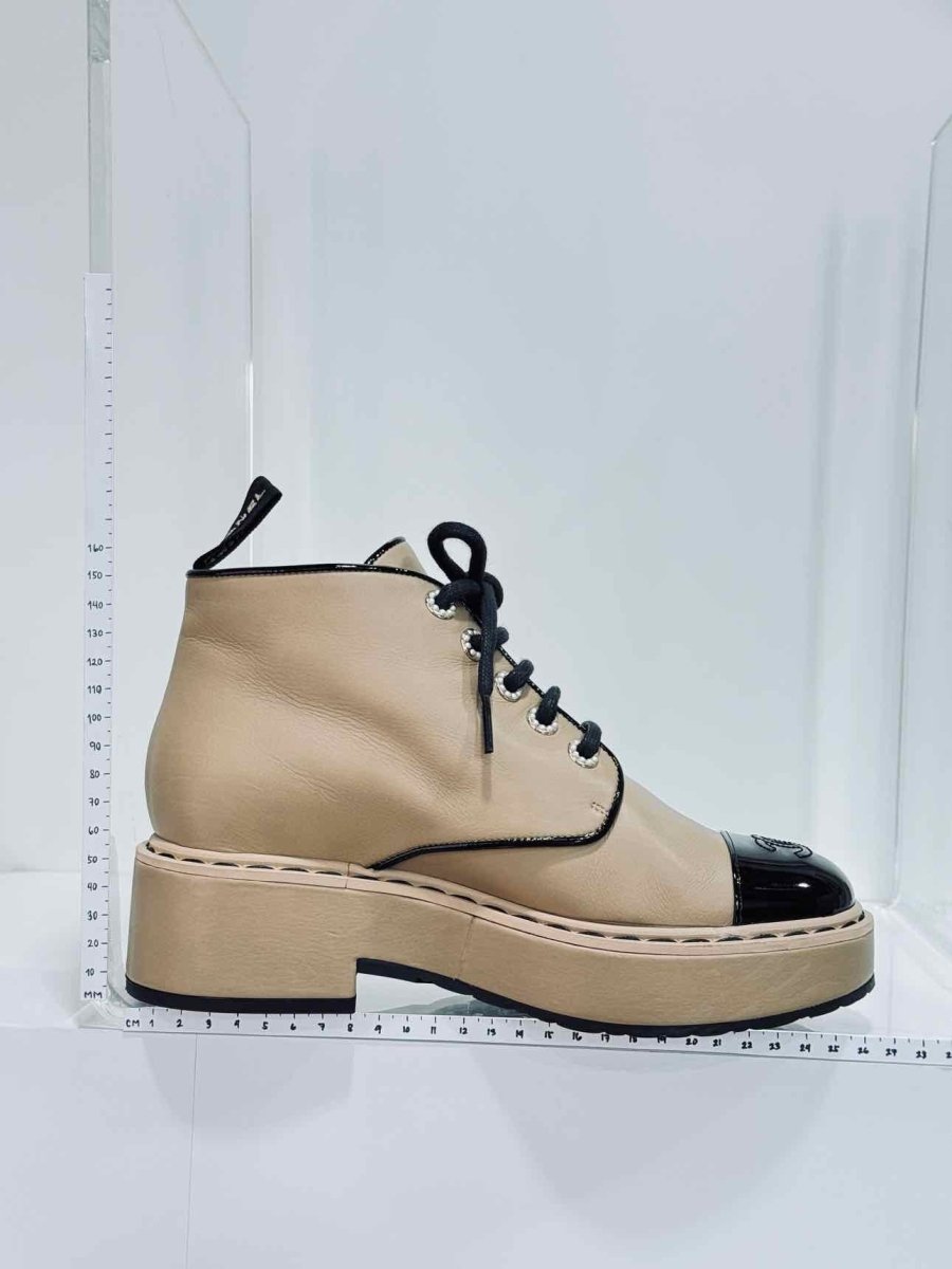 Pre - loved CHANEL Beige & Black Size EU 39 Boots at Reems Closet