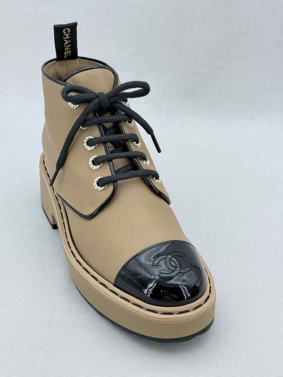 Pre - loved CHANEL Beige & Black Size EU 39 Boots at Reems Closet