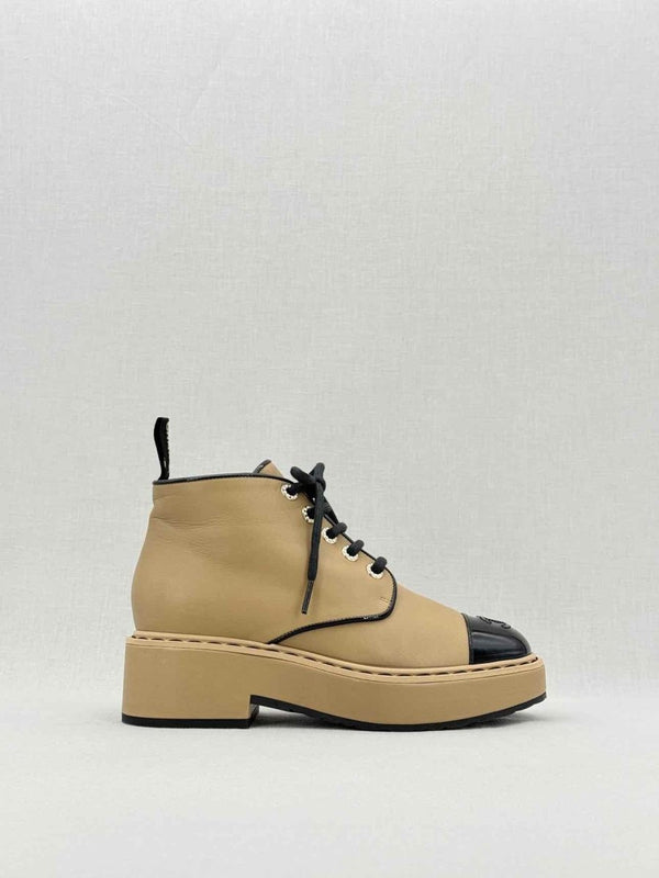 Pre - loved CHANEL Beige & Black Size EU 39 Boots at Reems Closet