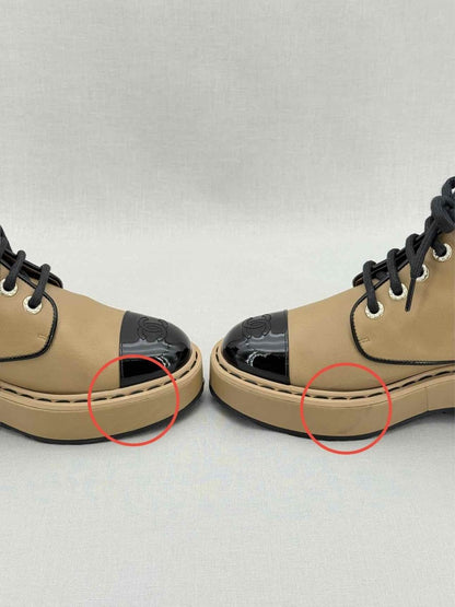 Pre - loved CHANEL Beige & Black Size EU 39 Boots at Reems Closet