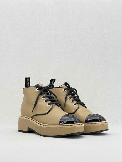 Pre - loved CHANEL Beige & Black Size EU 39 Boots at Reems Closet