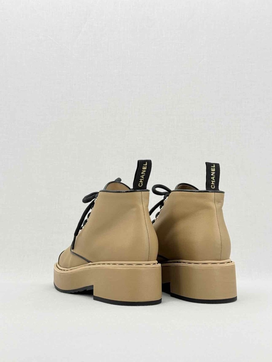 Pre - loved CHANEL Beige & Black Size EU 39 Boots at Reems Closet