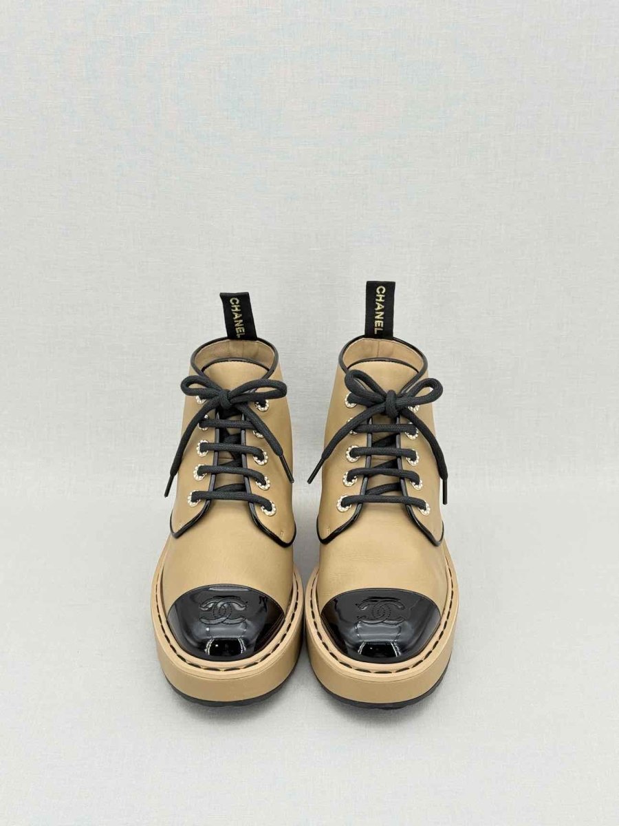 Pre - loved CHANEL Beige & Black Size EU 39 Boots at Reems Closet