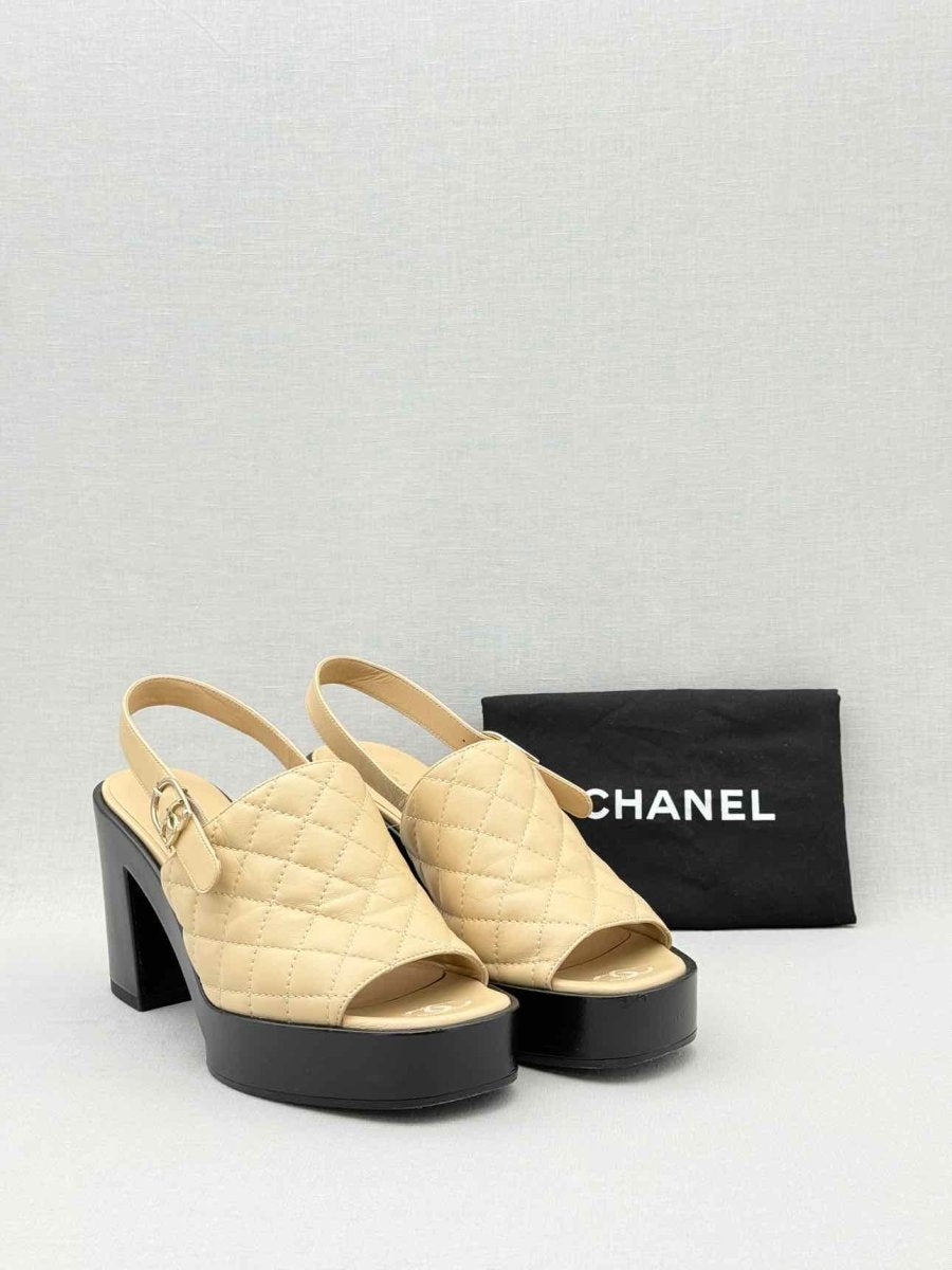Pre - loved CHANEL Beige Quilted Size EU 38 Heeled Sandals at Reems Closet