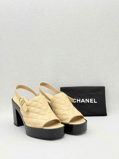 Pre - loved CHANEL Beige Quilted Size EU 38 Heeled Sandals at Reems Closet