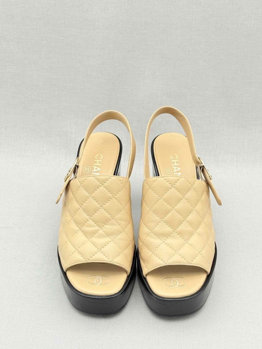Pre - loved CHANEL Beige Quilted Size EU 38 Heeled Sandals at Reems Closet