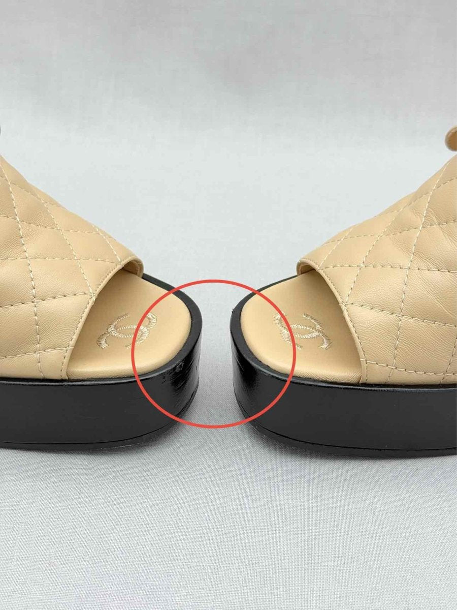 Pre - loved CHANEL Beige Quilted Size EU 38 Heeled Sandals at Reems Closet