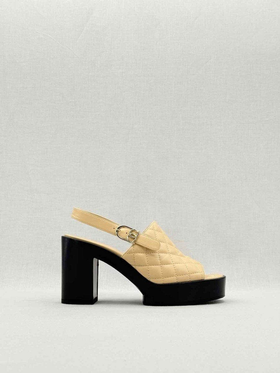 Pre - loved CHANEL Beige Quilted Size EU 38 Heeled Sandals at Reems Closet