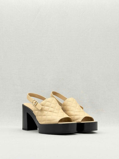 Pre - loved CHANEL Beige Quilted Size EU 38 Heeled Sandals at Reems Closet