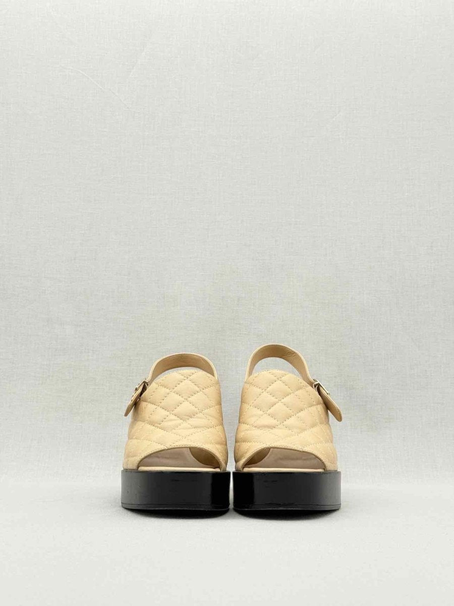 Pre - loved CHANEL Beige Quilted Size EU 38 Heeled Sandals at Reems Closet