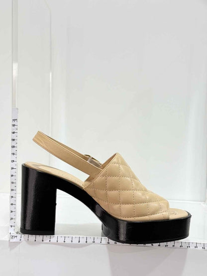 Pre - loved CHANEL Beige Quilted Size EU 38 Heeled Sandals at Reems Closet