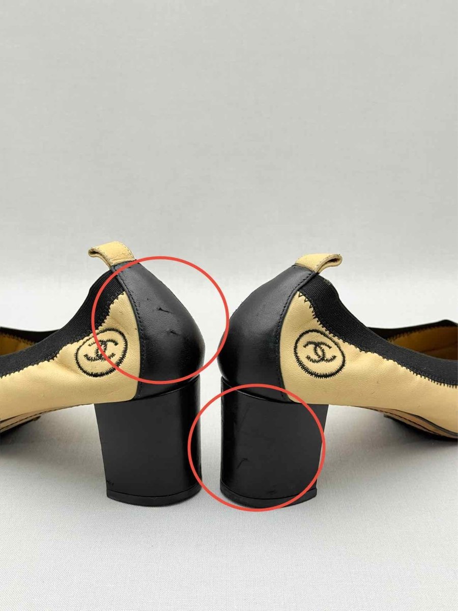 Pre - loved CHANEL Beige w/ Black Size EU 38.5 Pumps at Reems Closet