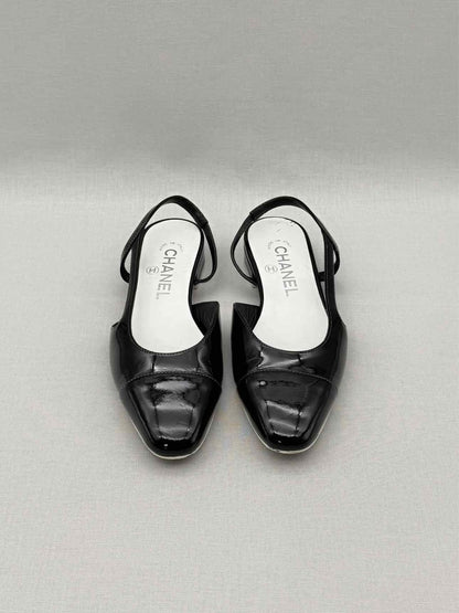 Pre-loved CHANEL Black Cap Toe Size EU 35.5 Flats at Reems Closet