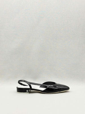 Pre-loved CHANEL Black Cap Toe Size EU 35.5 Flats at Reems Closet