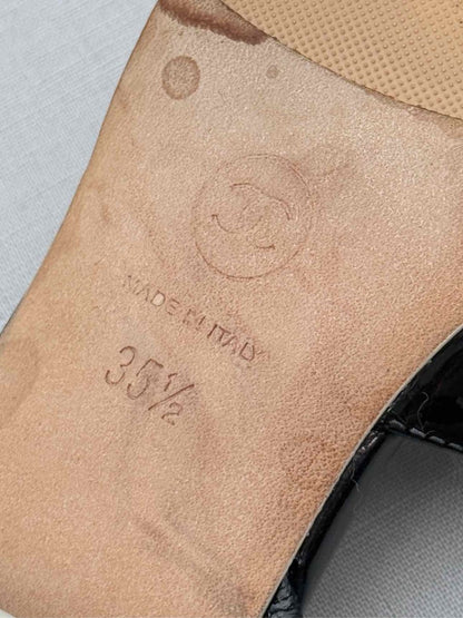 Pre-loved CHANEL Black Cap Toe Size EU 35.5 Flats at Reems Closet