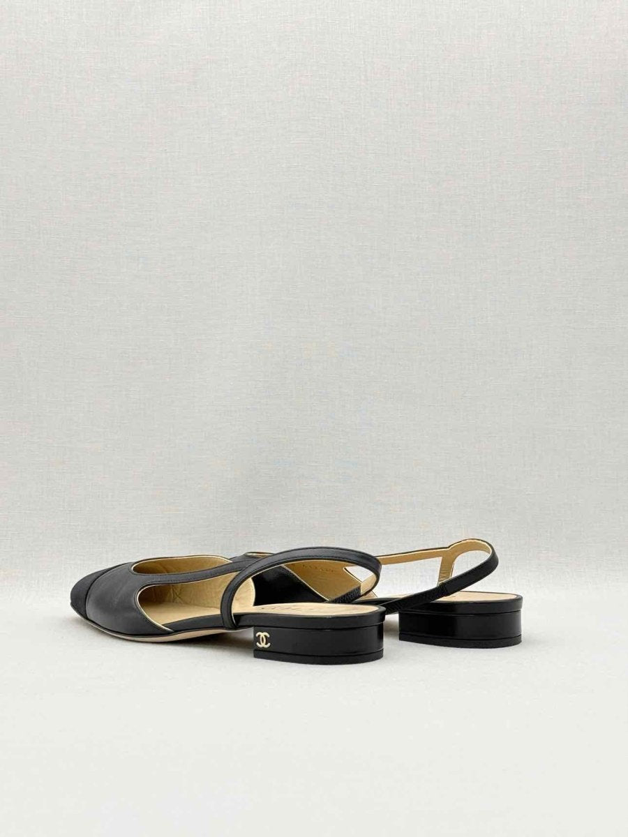 Pre-loved CHANEL Black Cap Toe Size EU 38.5 Slingbacks at Reems Closet