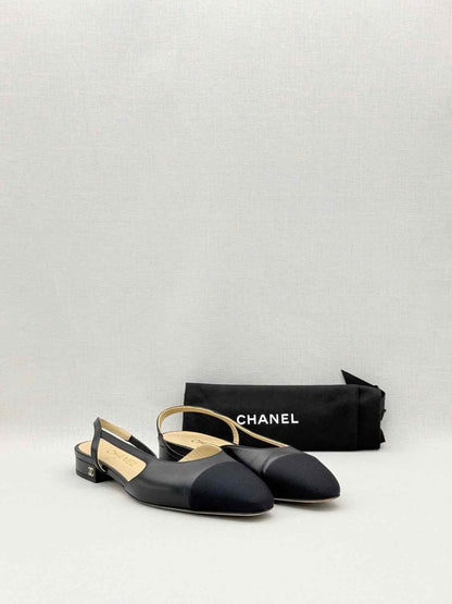 Pre-loved CHANEL Black Cap Toe Size EU 38.5 Slingbacks at Reems Closet