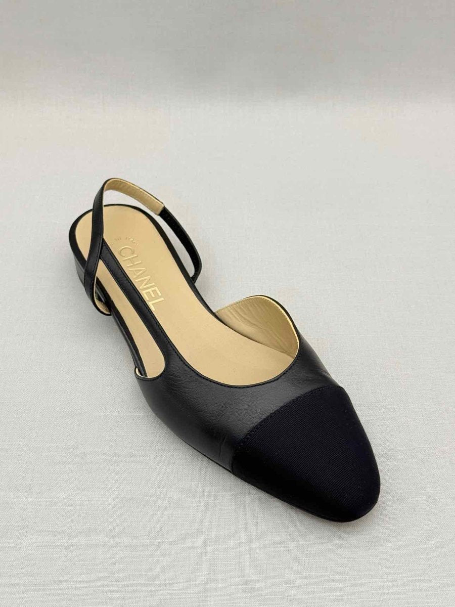 Pre-loved CHANEL Black Cap Toe Size EU 38.5 Slingbacks at Reems Closet