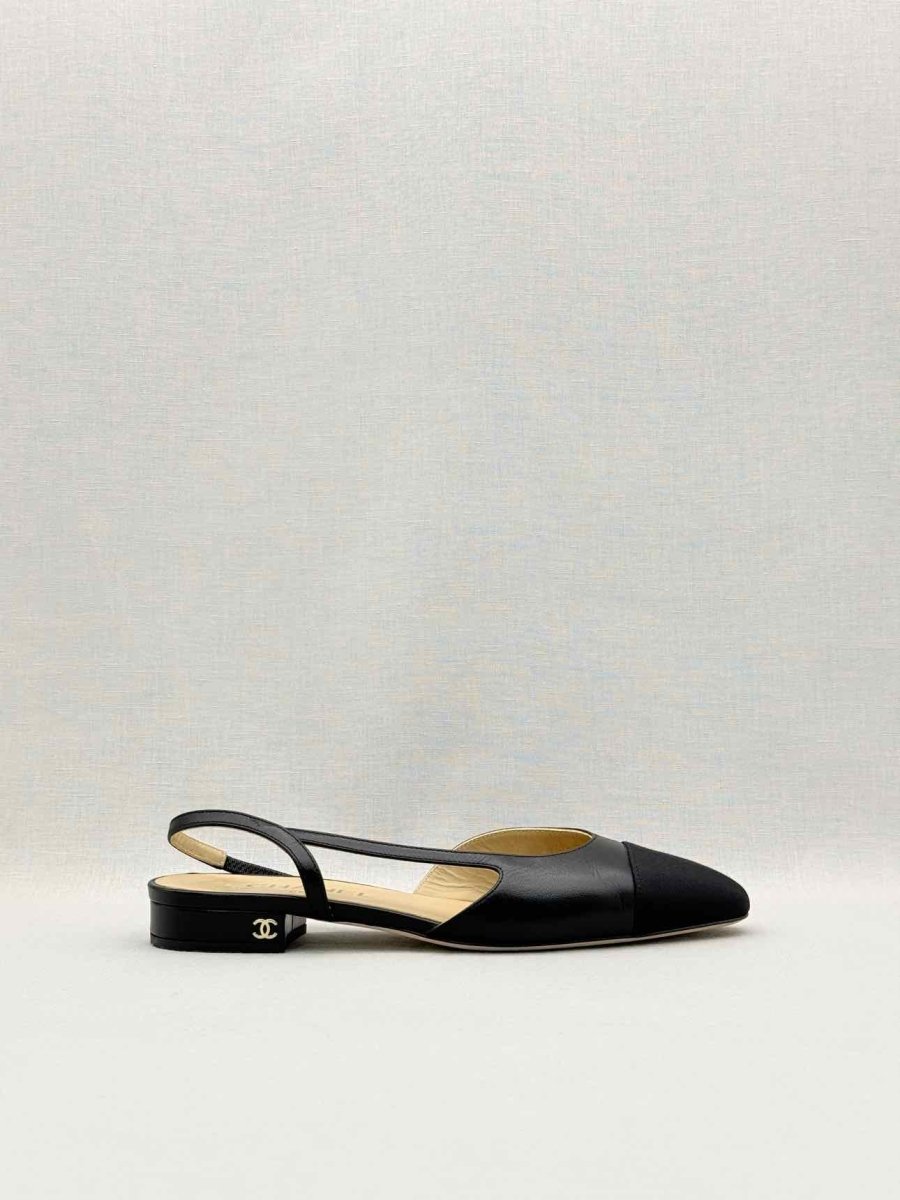 Pre-loved CHANEL Black Cap Toe Size EU 38.5 Slingbacks at Reems Closet