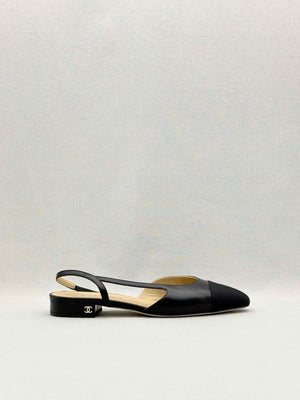 Pre-loved CHANEL Black Cap Toe Size EU 38.5 Slingbacks at Reems Closet