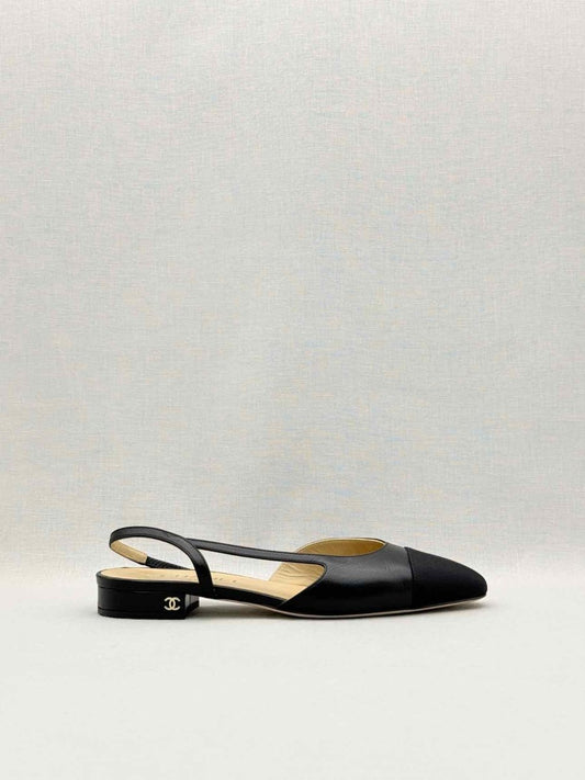 Pre-loved CHANEL Black Cap Toe Size EU 38.5 Slingbacks at Reems Closet