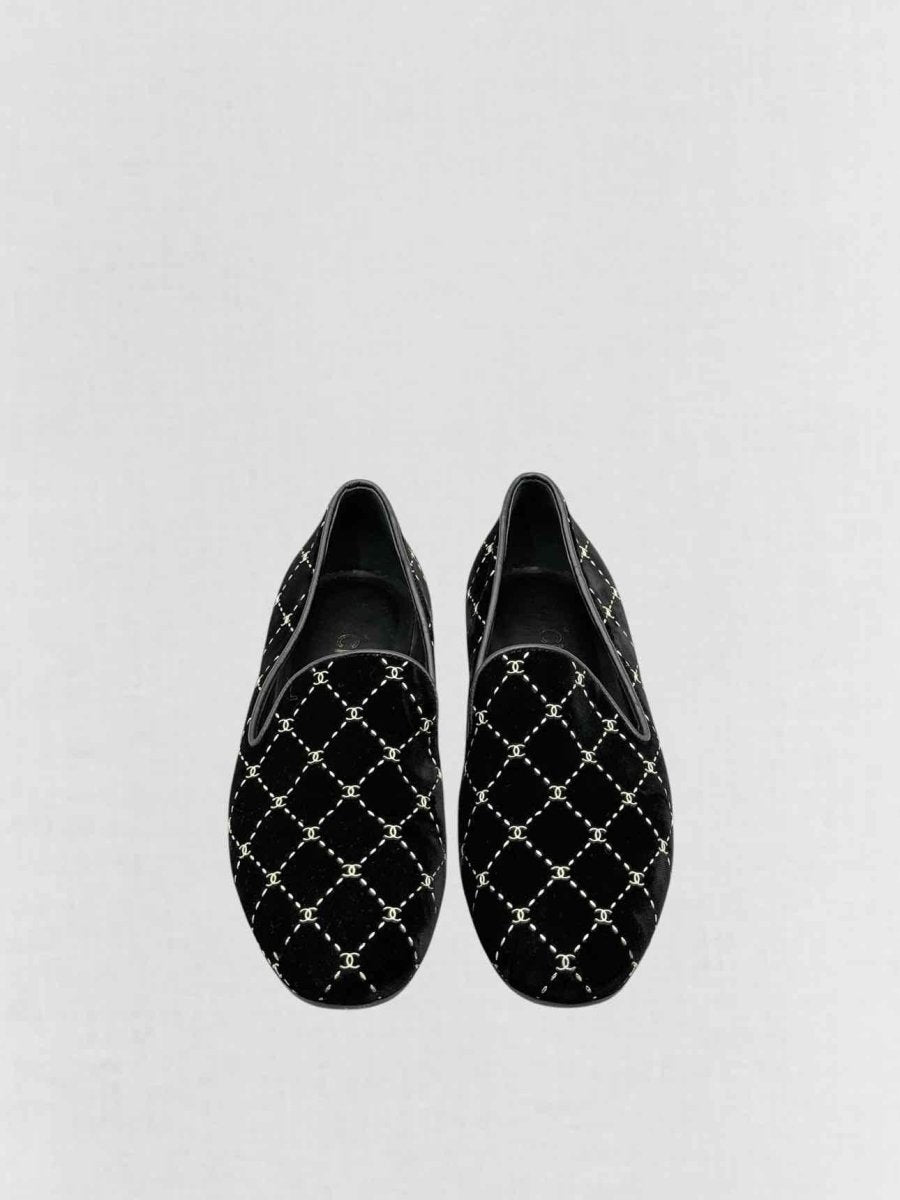 Pre - loved CHANEL Black CC Logo Size EU 37 Smoking Slippers at Reems Closet