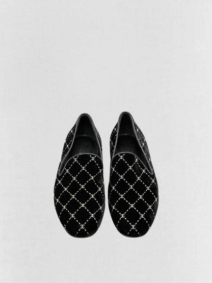 Pre - loved CHANEL Black CC Logo Size EU 37 Smoking Slippers at Reems Closet