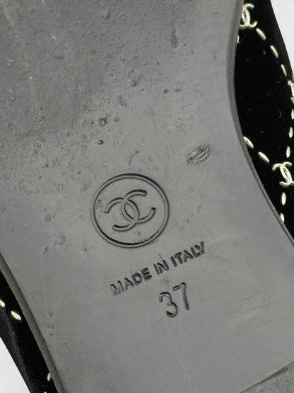 Pre - loved CHANEL Black CC Logo Size EU 37 Smoking Slippers at Reems Closet