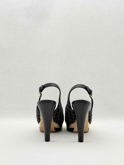 Pre-loved CHANEL Black Checkered Size EU 39 Slingbacks at Reems Closet
